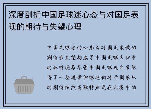 深度剖析中国足球迷心态与对国足表现的期待与失望心理